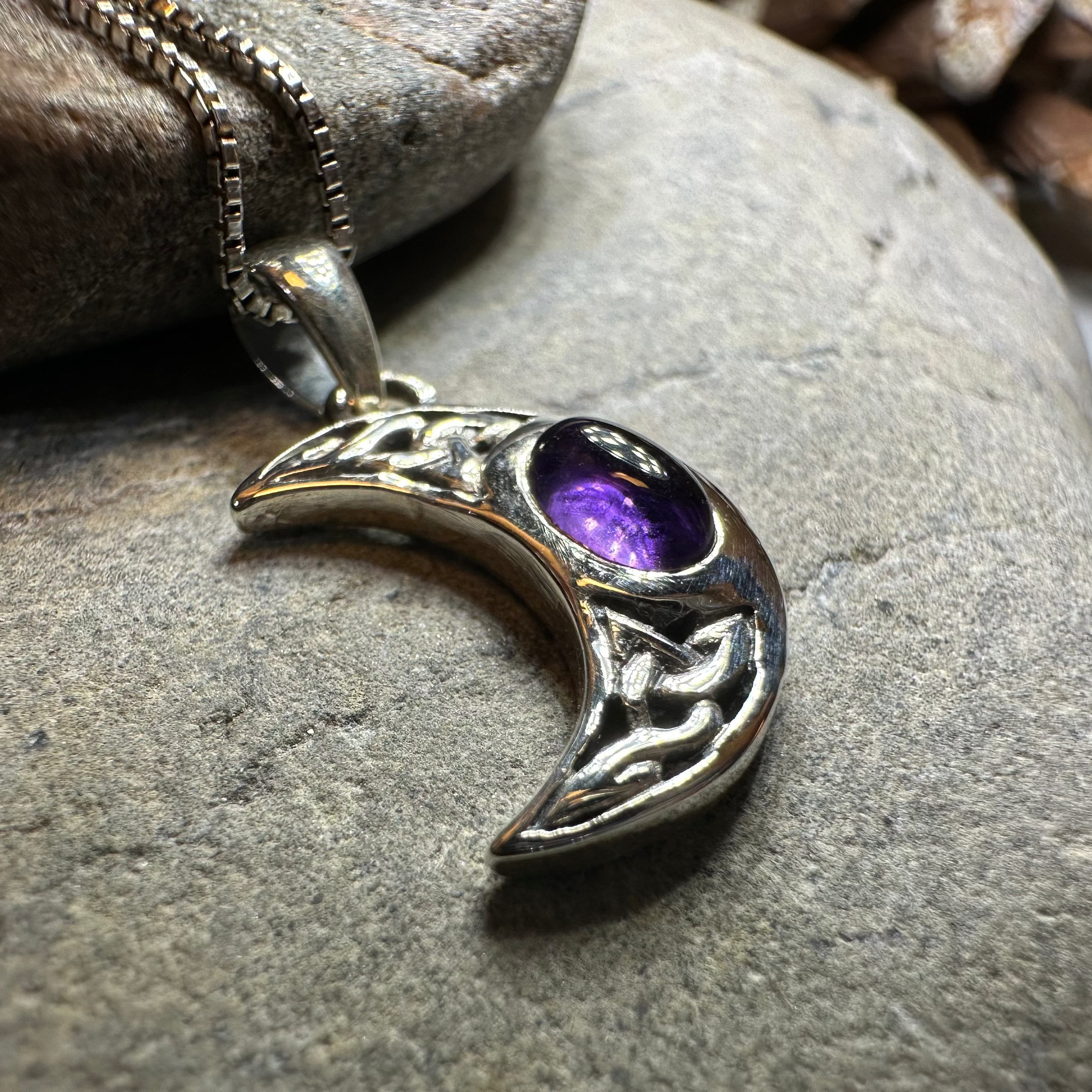 Celtic Crescent Moon Necklace in Sterling Silver