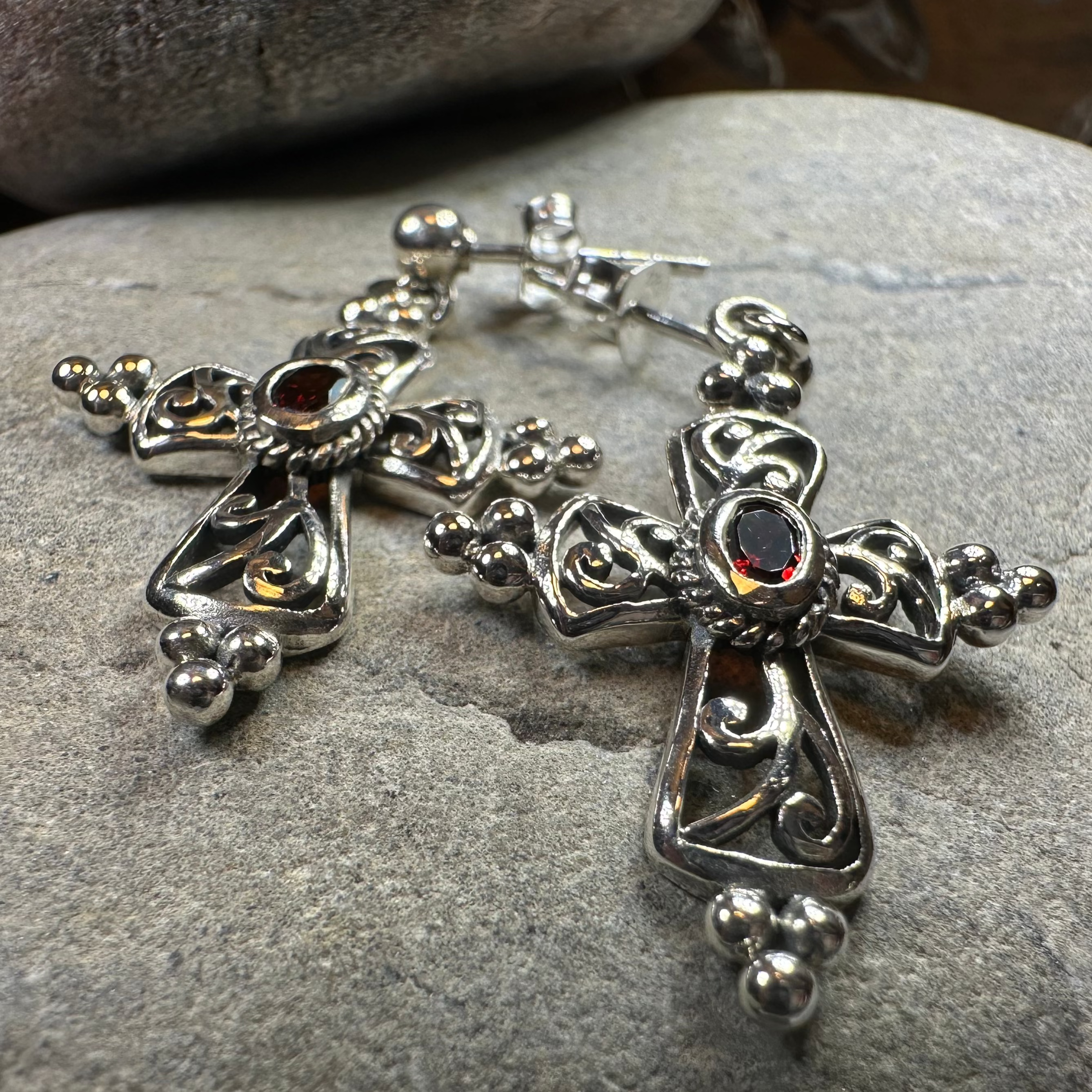 Celtic Cross Gemstone Earrings