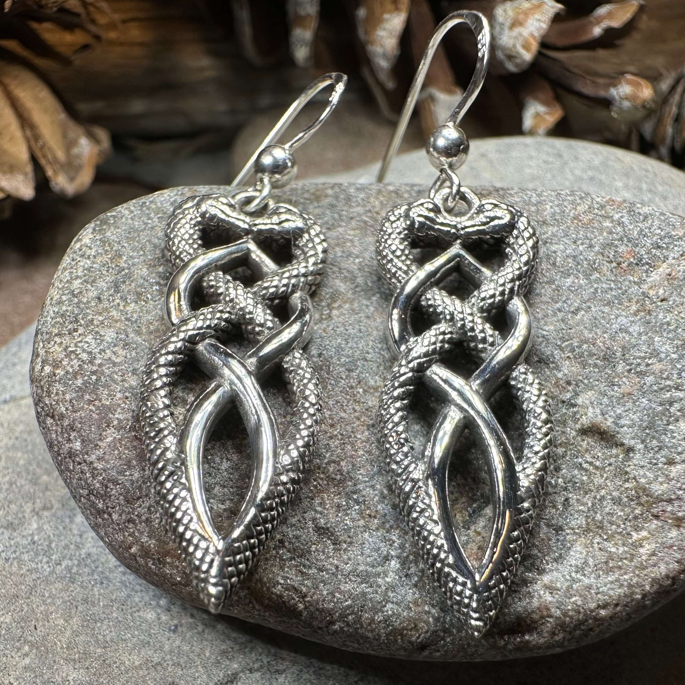 Giulia Celtic Knot Snake Earrings in Sterling Silver