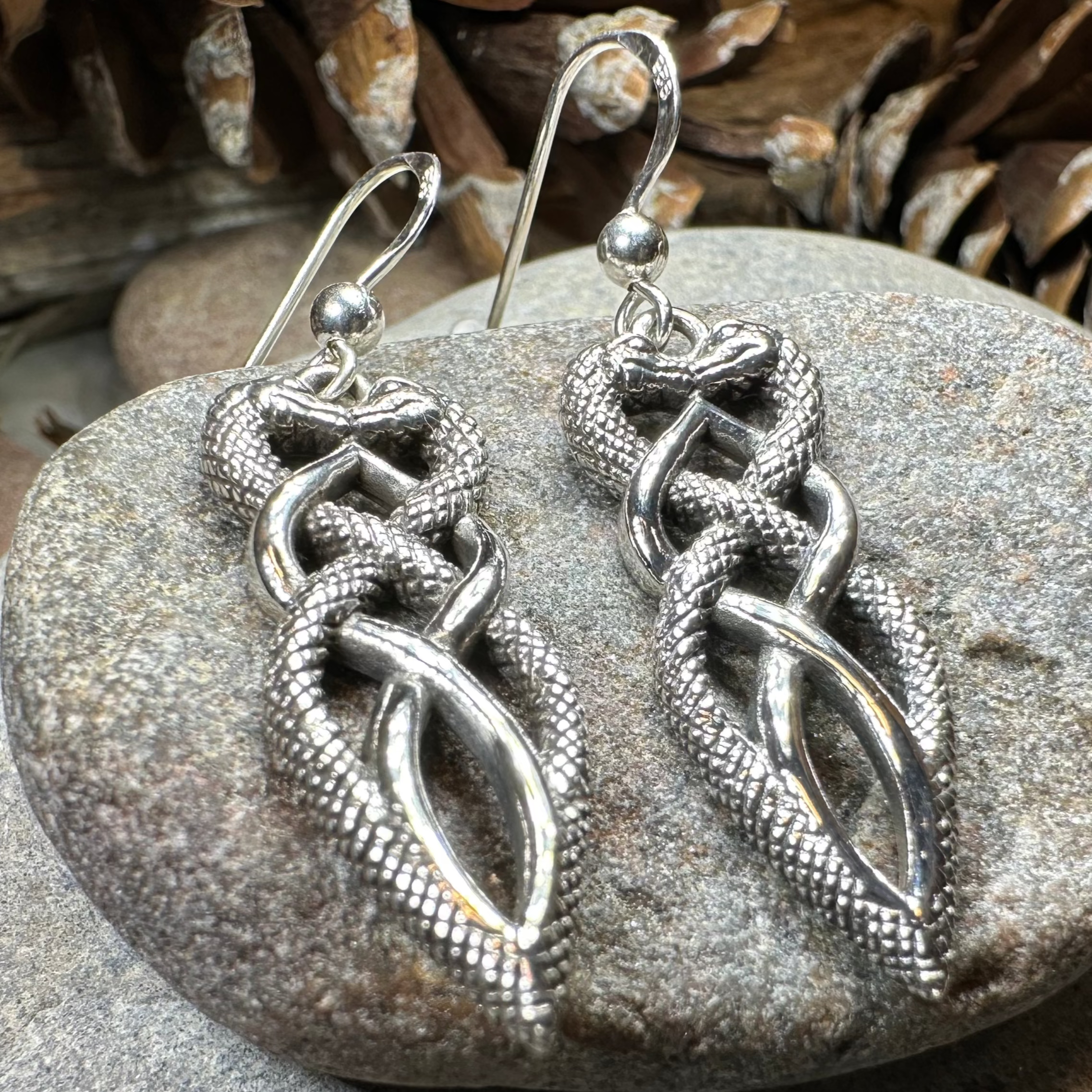 Giulia Celtic Knot Snake Earrings in Sterling Silver