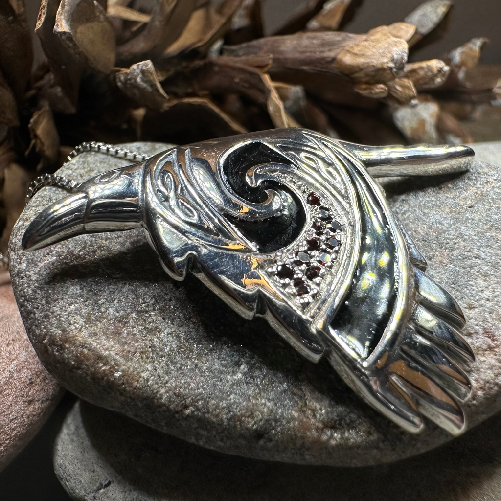 Birget Celtic Raven Necklace in Sterling Silver