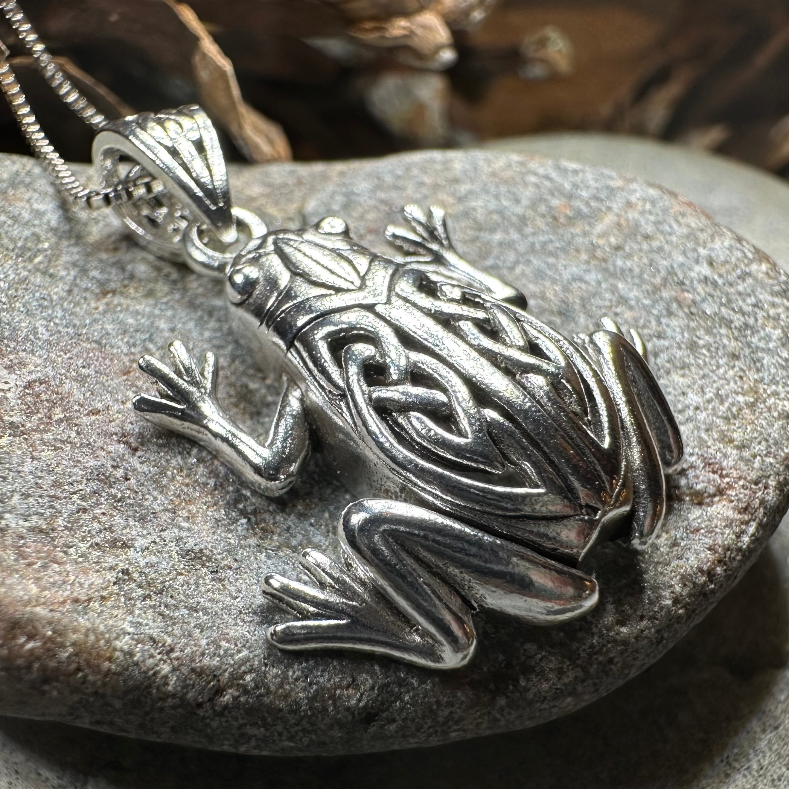 Celtic Frog Necklace in Sterling Silver