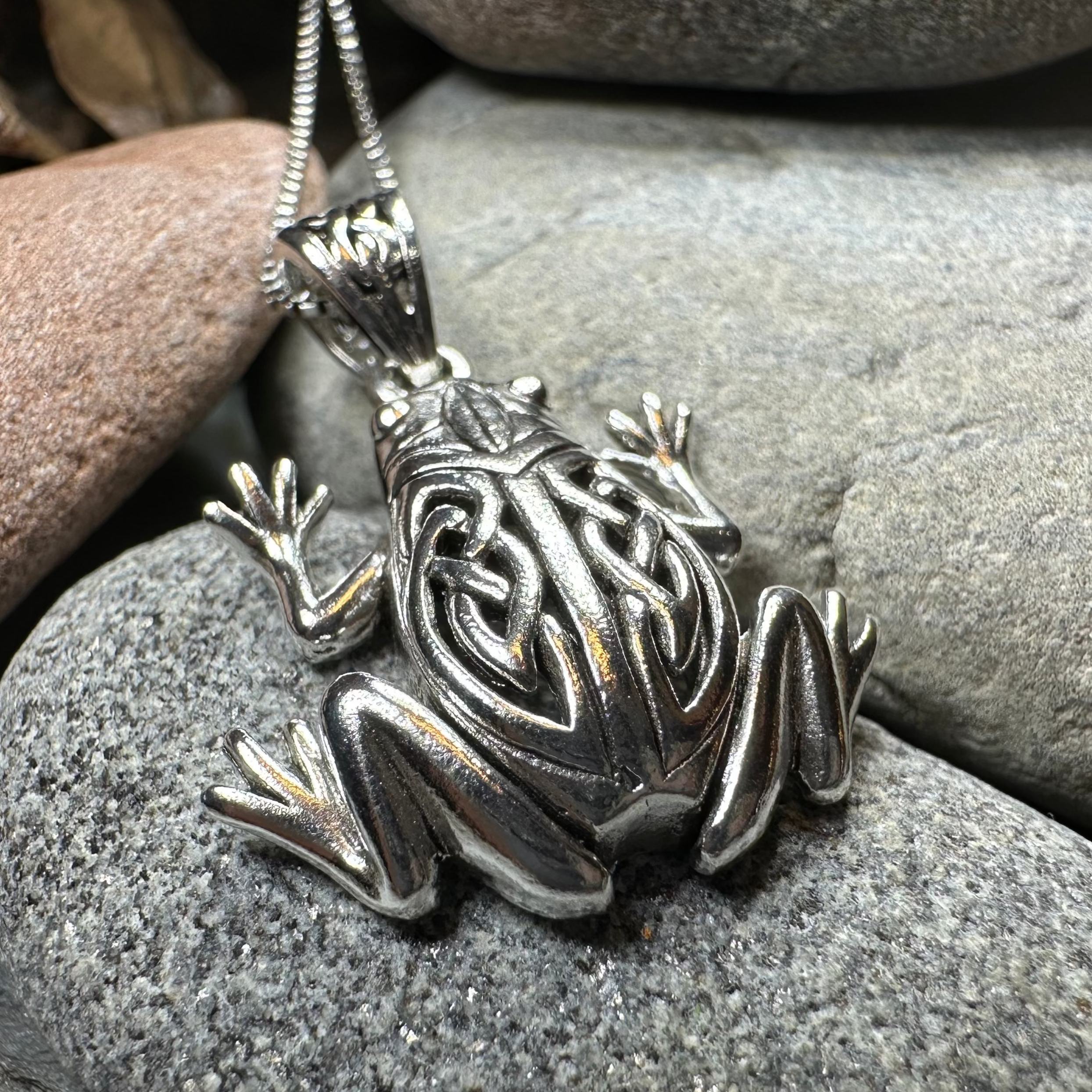 Celtic Frog Necklace in Sterling Silver