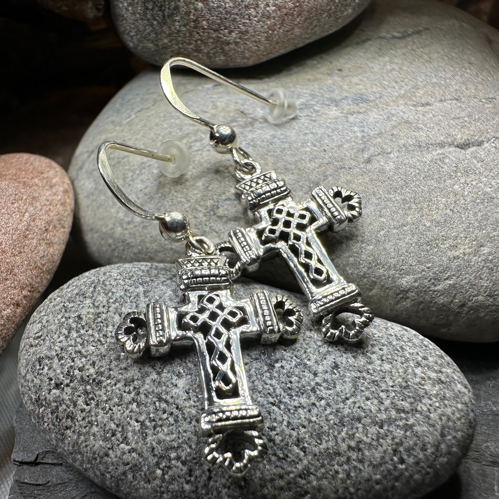 Celtic Cross Earrings in Sterling Silver