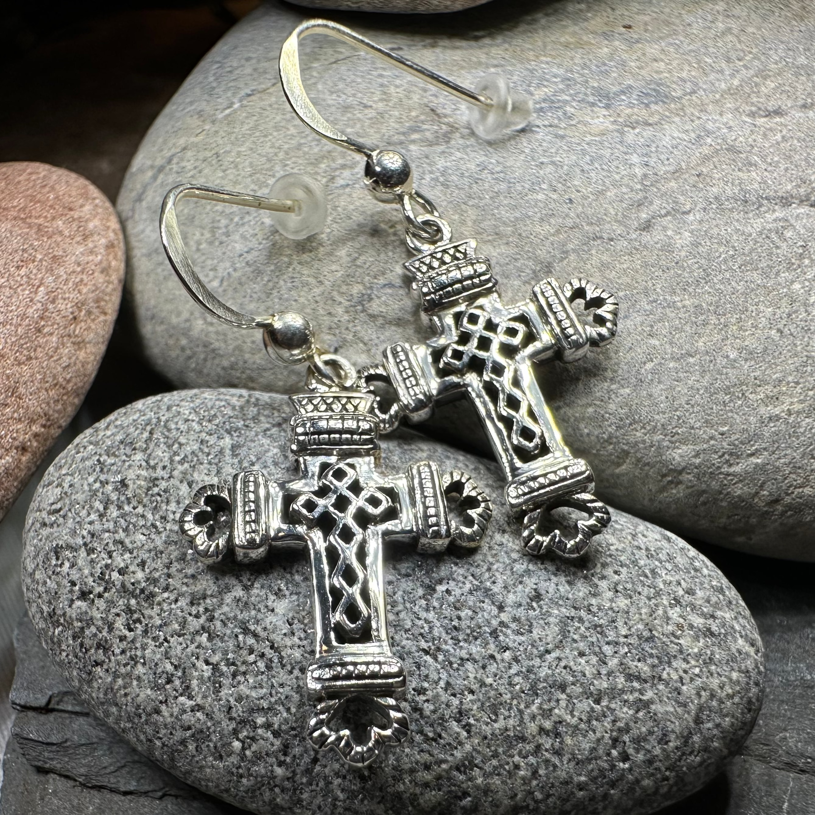 Celtic Cross Earrings in Sterling Silver