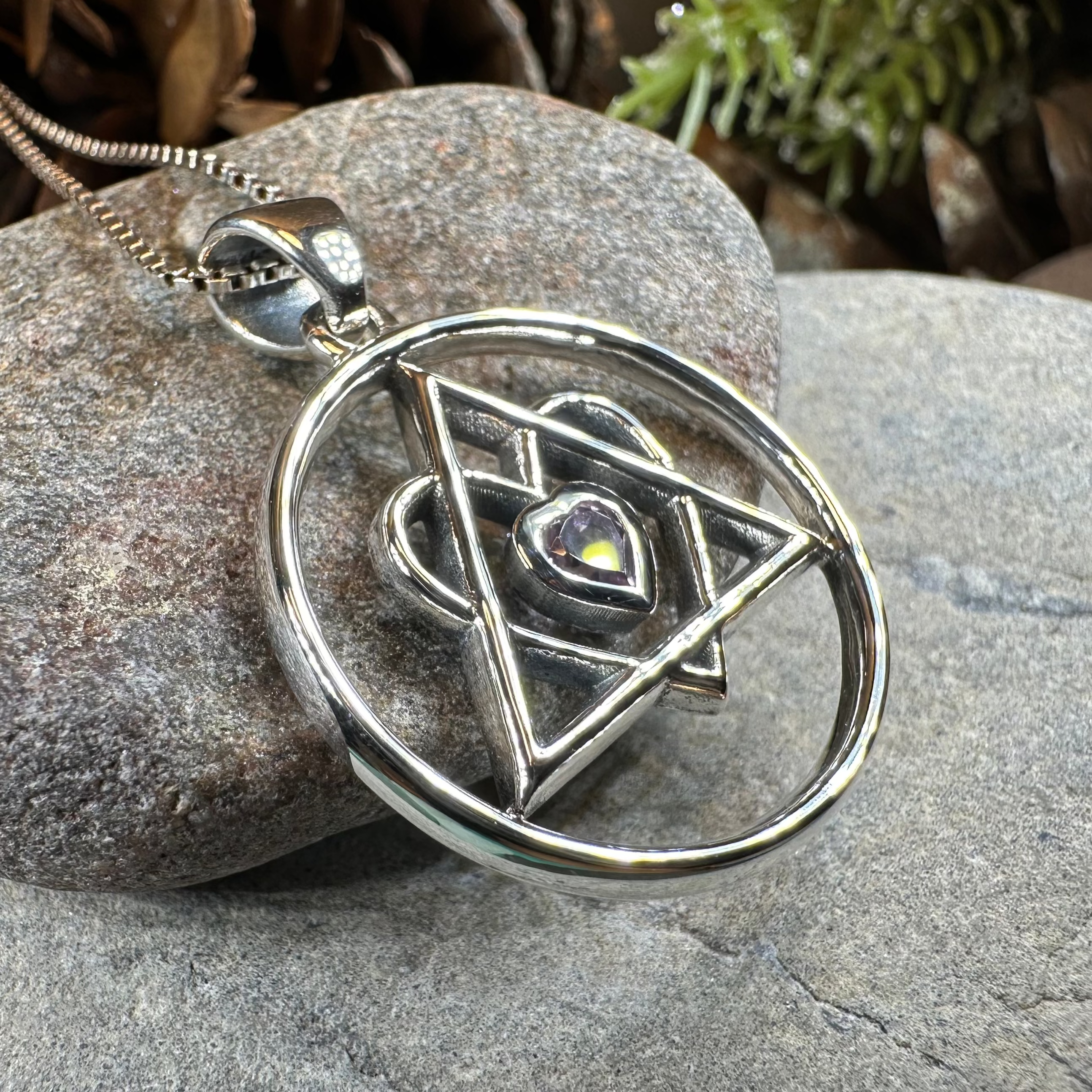 Amethyst Heart AA Sobriety Necklace in Sterling Silver