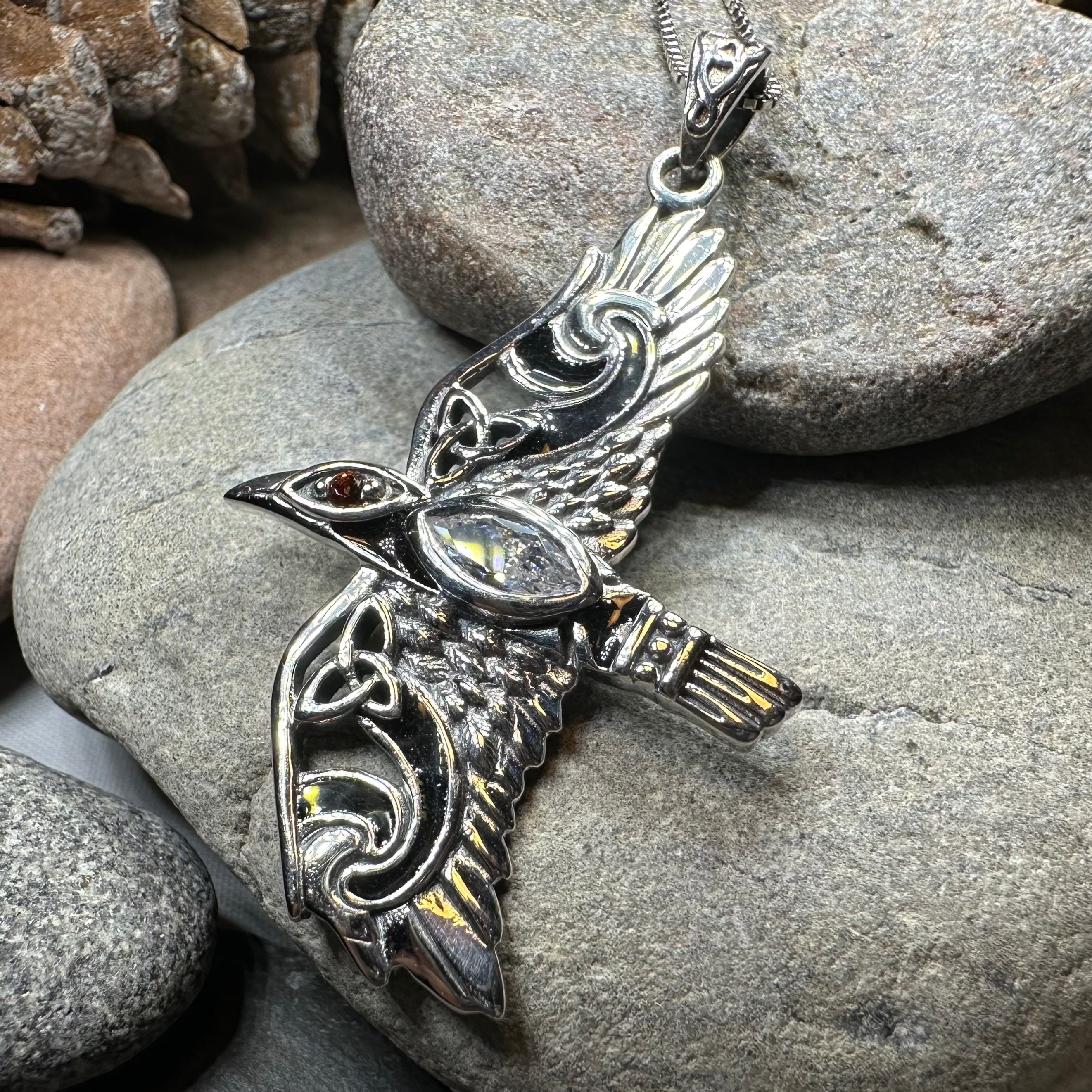 Oryx Celtic Raven Necklace in Sterling Silver