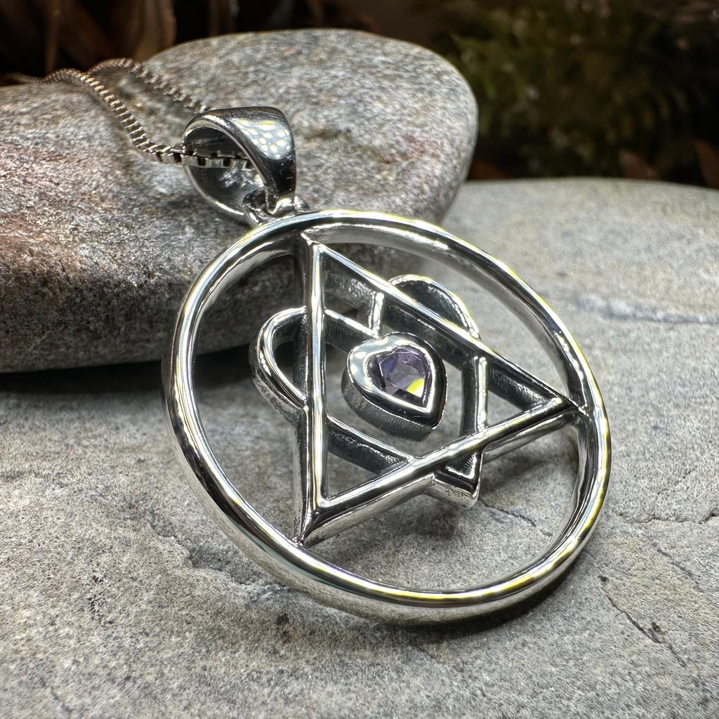 Amethyst Heart AA Sobriety Necklace in Sterling Silver