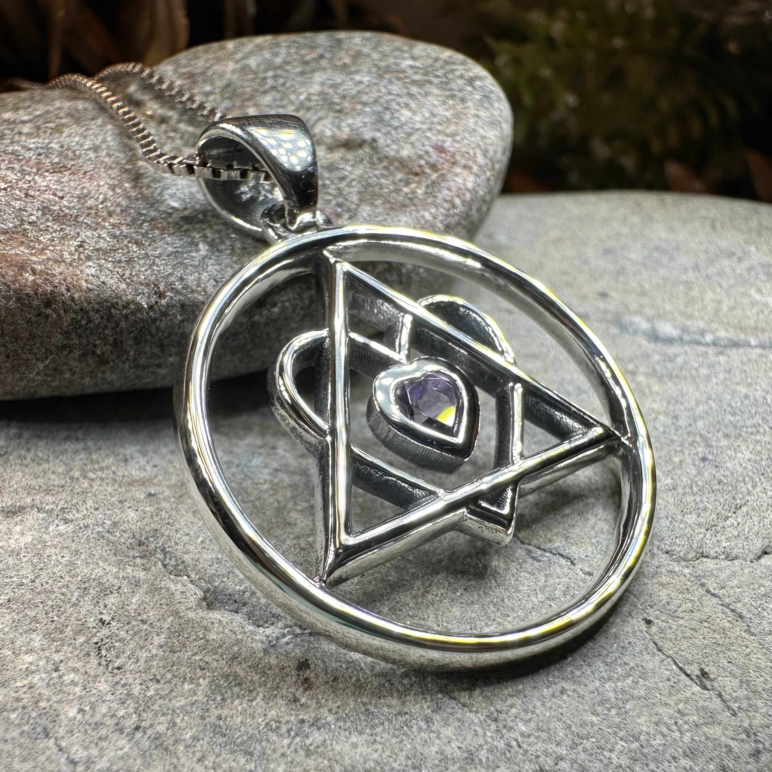 Amethyst Heart AA Sobriety Necklace in Sterling Silver