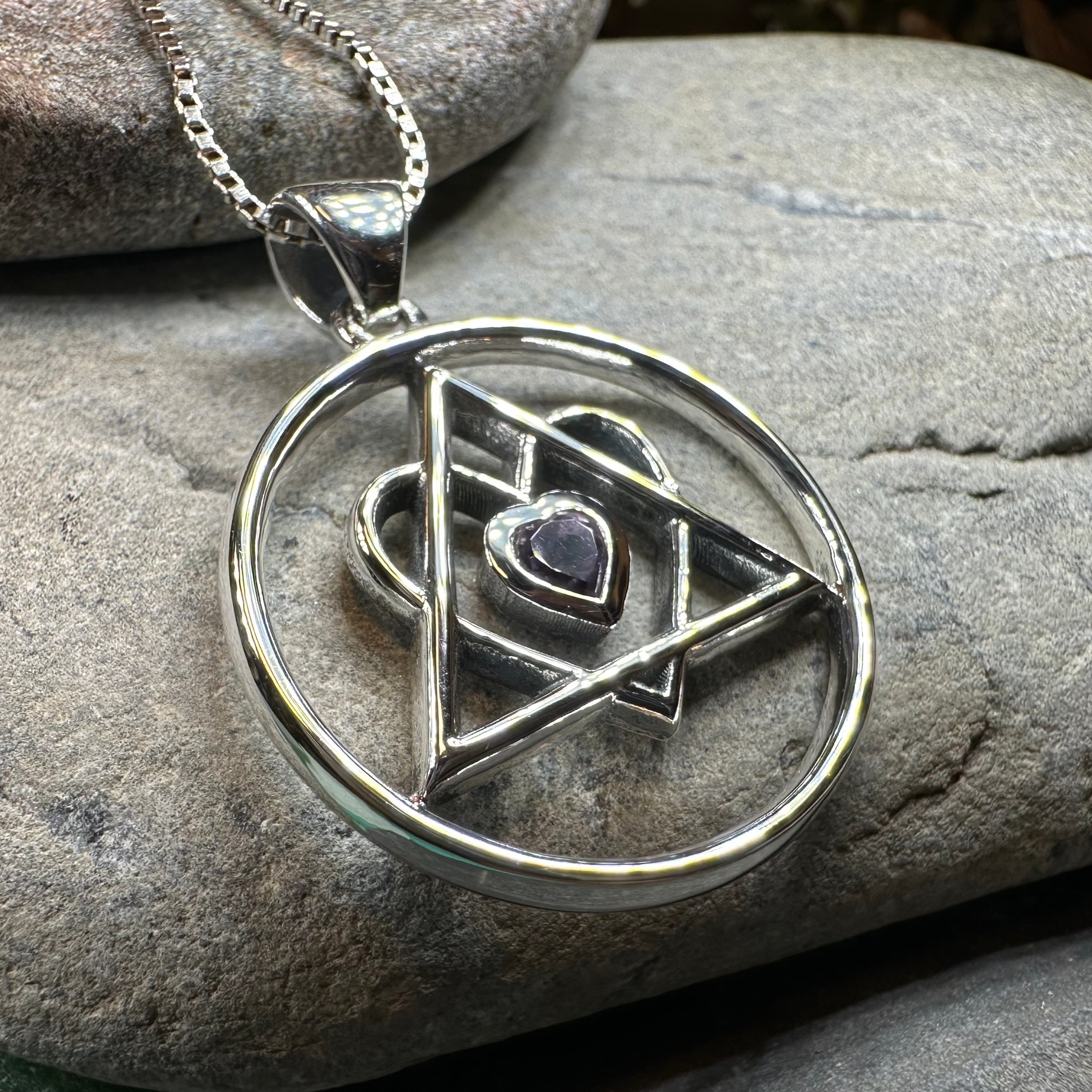 Amethyst Heart AA Sobriety Necklace in Sterling Silver