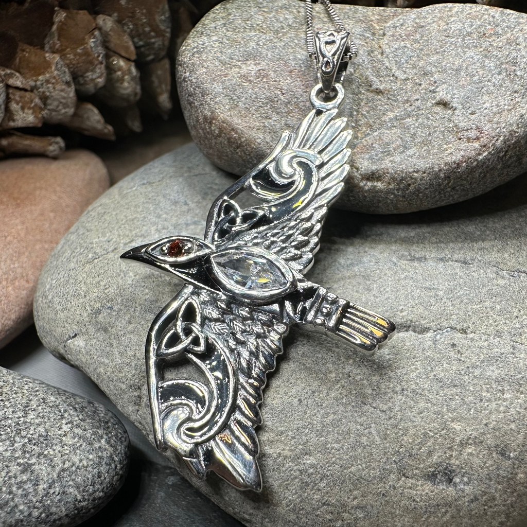 Oryx Celtic Raven Necklace in Sterling Silver