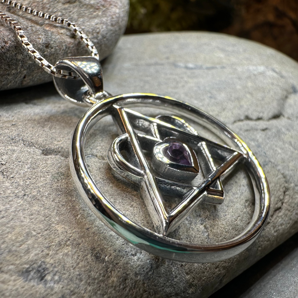 Amethyst Heart AA Sobriety Necklace in Sterling Silver
