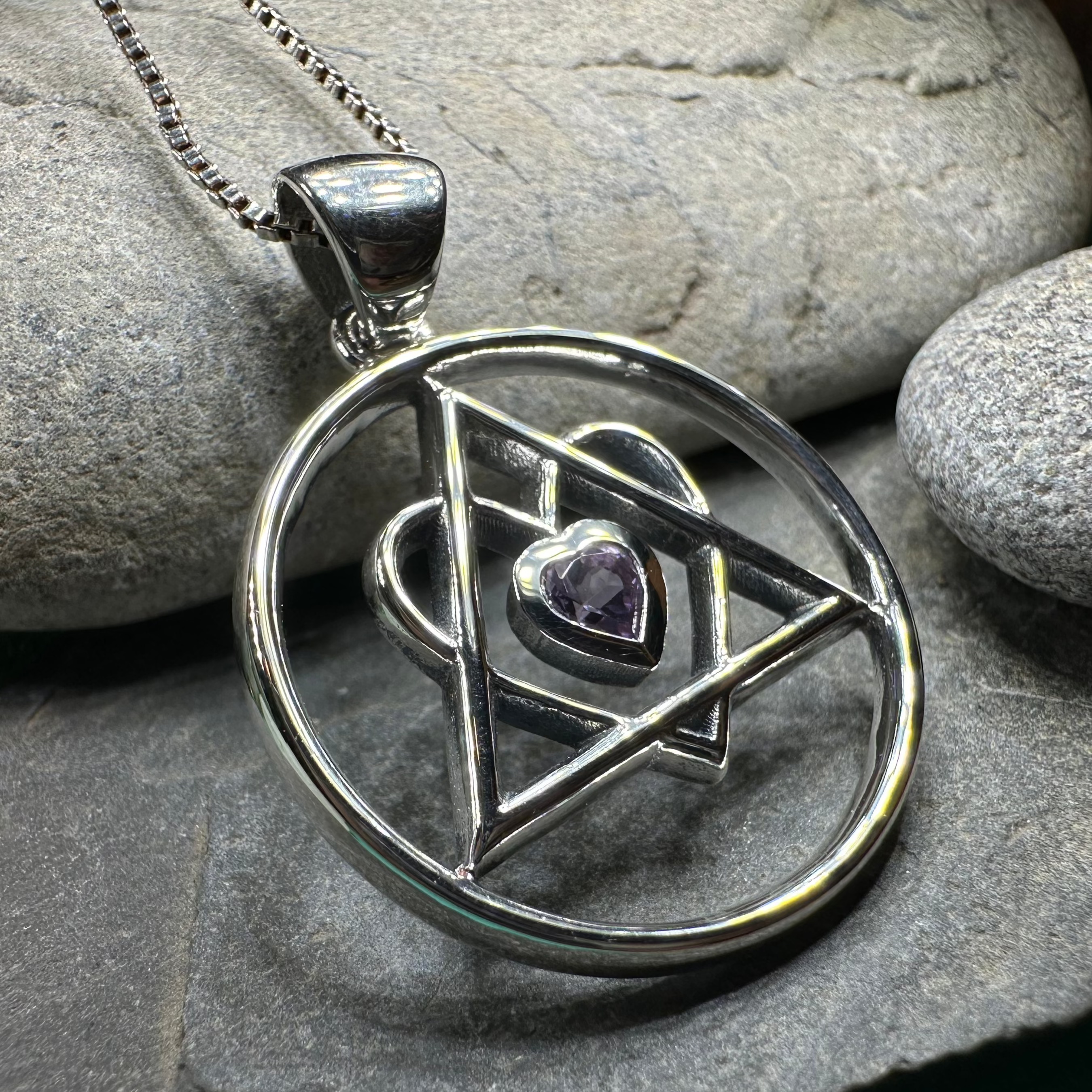 Amethyst Heart AA Sobriety Necklace in Sterling Silver
