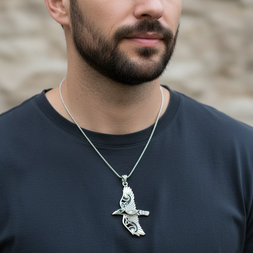 Oryx Celtic Raven Necklace in Sterling Silver