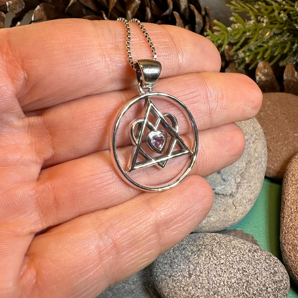 Amethyst Heart AA Sobriety Necklace in Sterling Silver