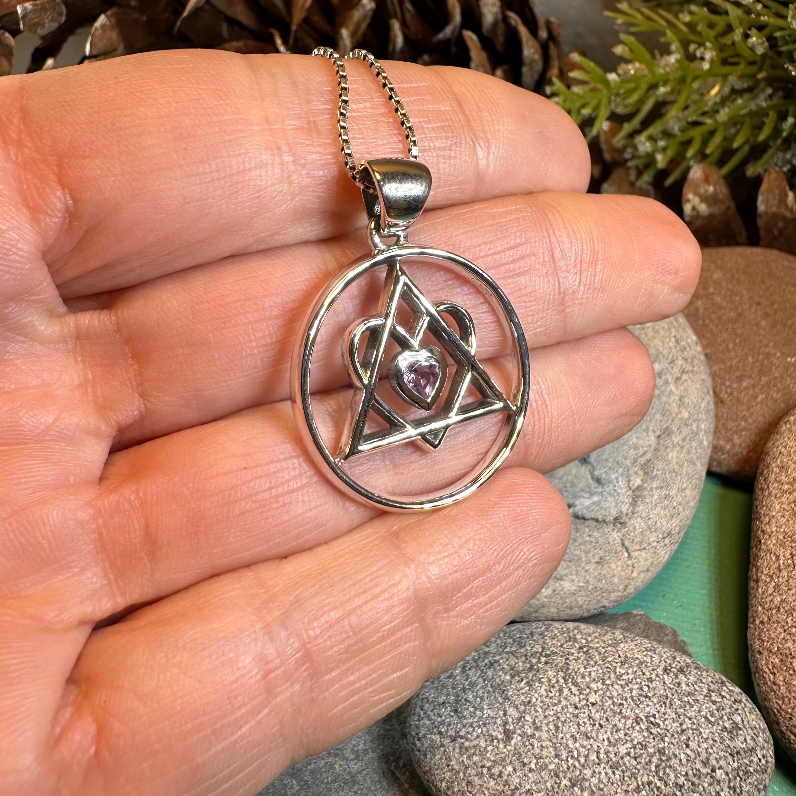 Amethyst Heart AA Sobriety Necklace in Sterling Silver