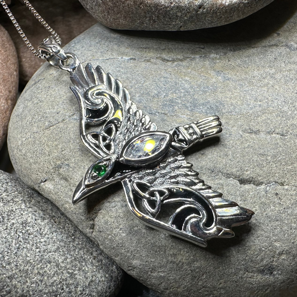 Oryx Celtic Raven Necklace in Sterling Silver