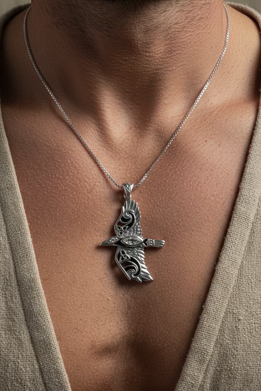 Oryx Celtic Raven Necklace in Sterling Silver