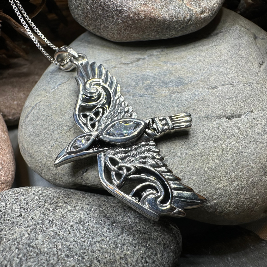 Oryx Celtic Raven Necklace in Sterling Silver
