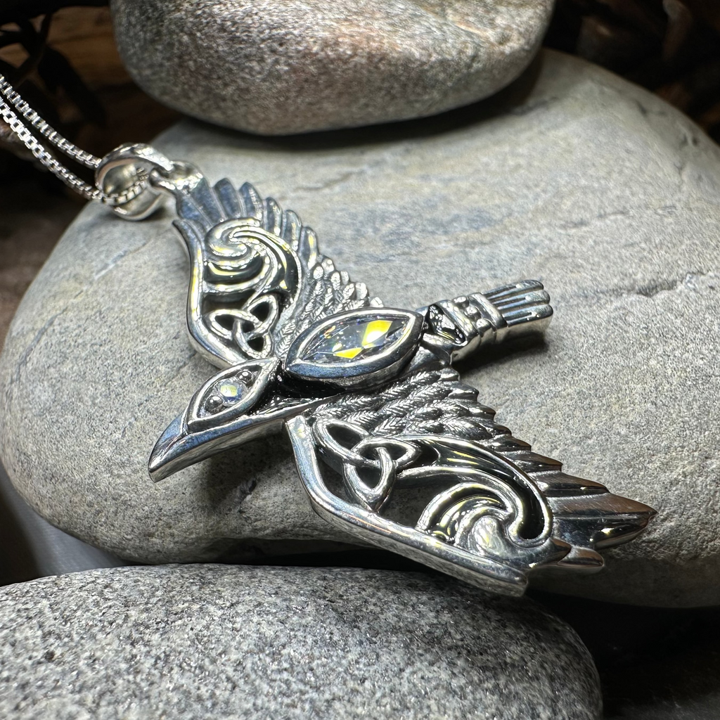 Oryx Celtic Raven Necklace in Sterling Silver