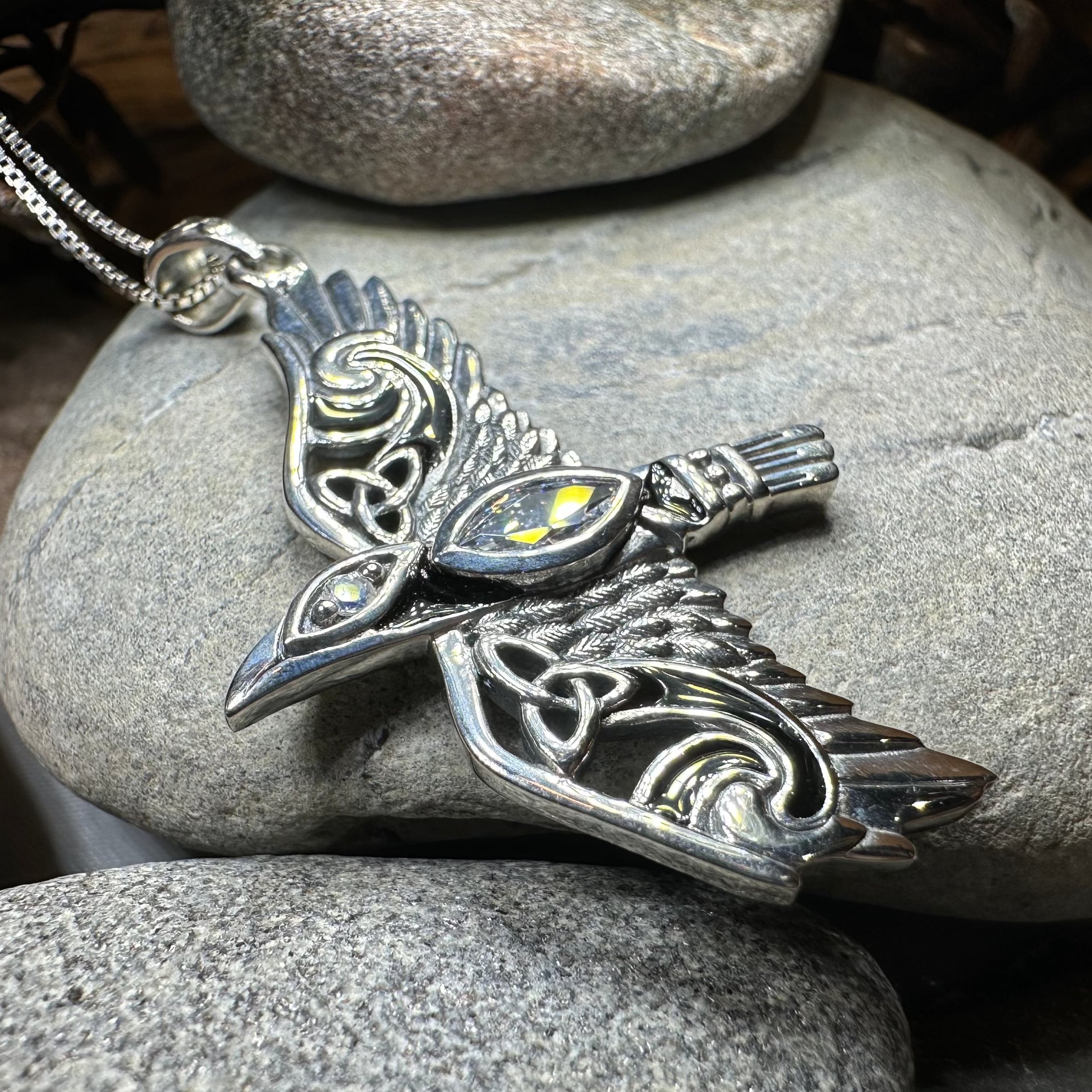 Oryx Celtic Raven Necklace in Sterling Silver