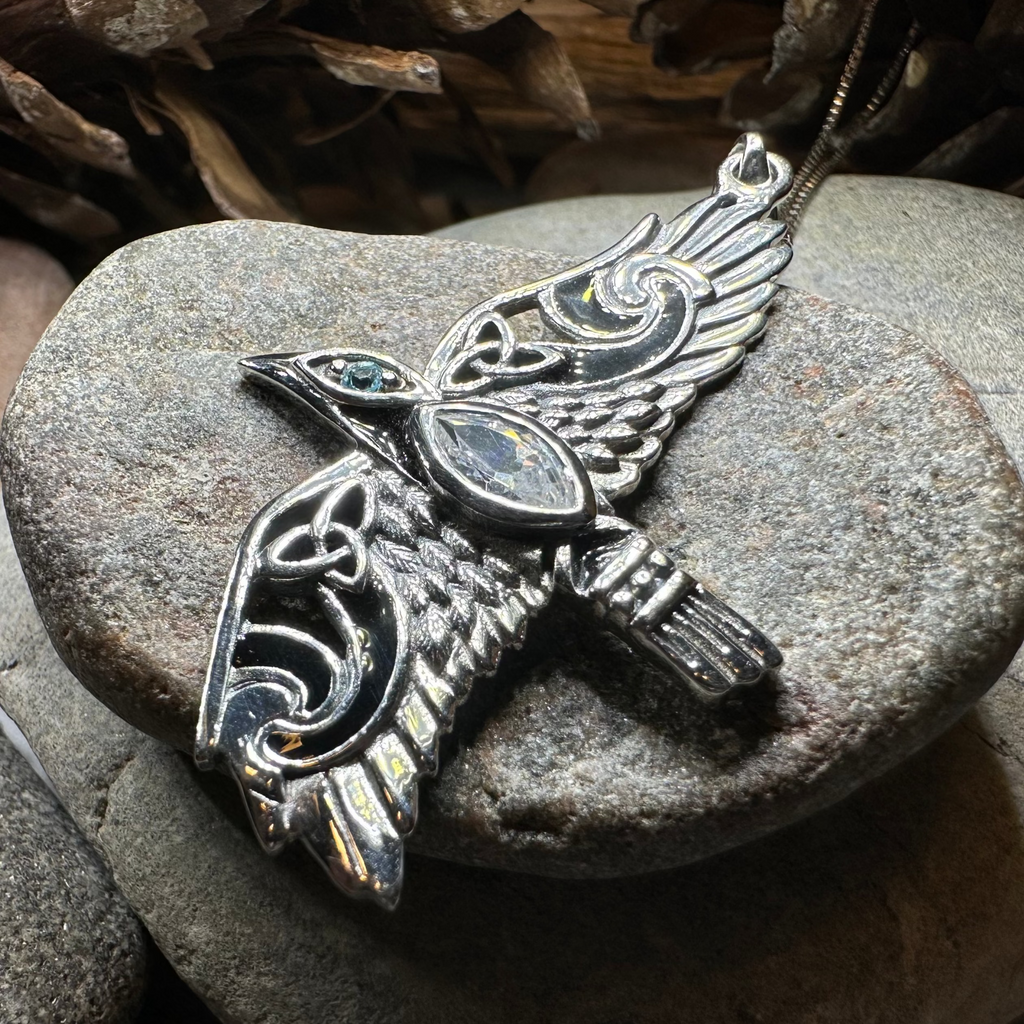 Oryx Celtic Raven Necklace in Sterling Silver