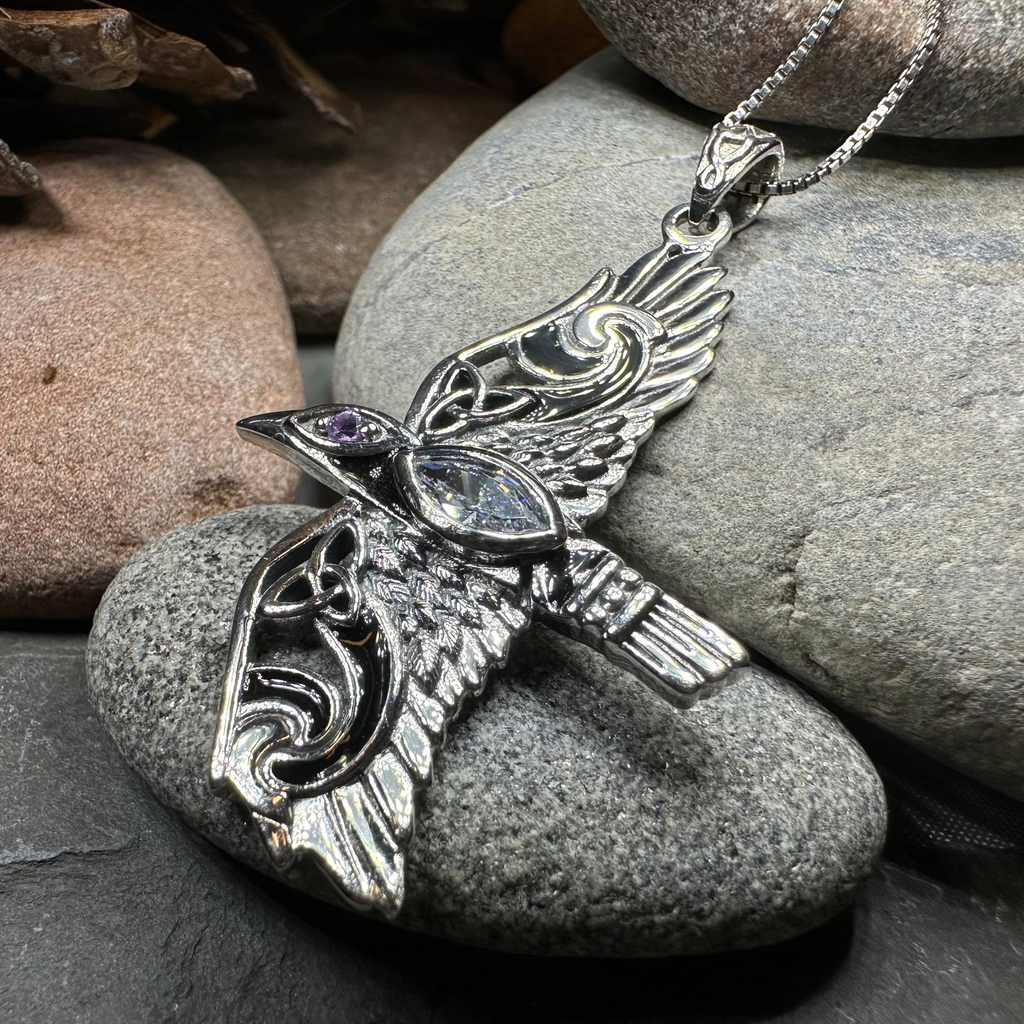 Oryx Celtic Raven Necklace in Sterling Silver