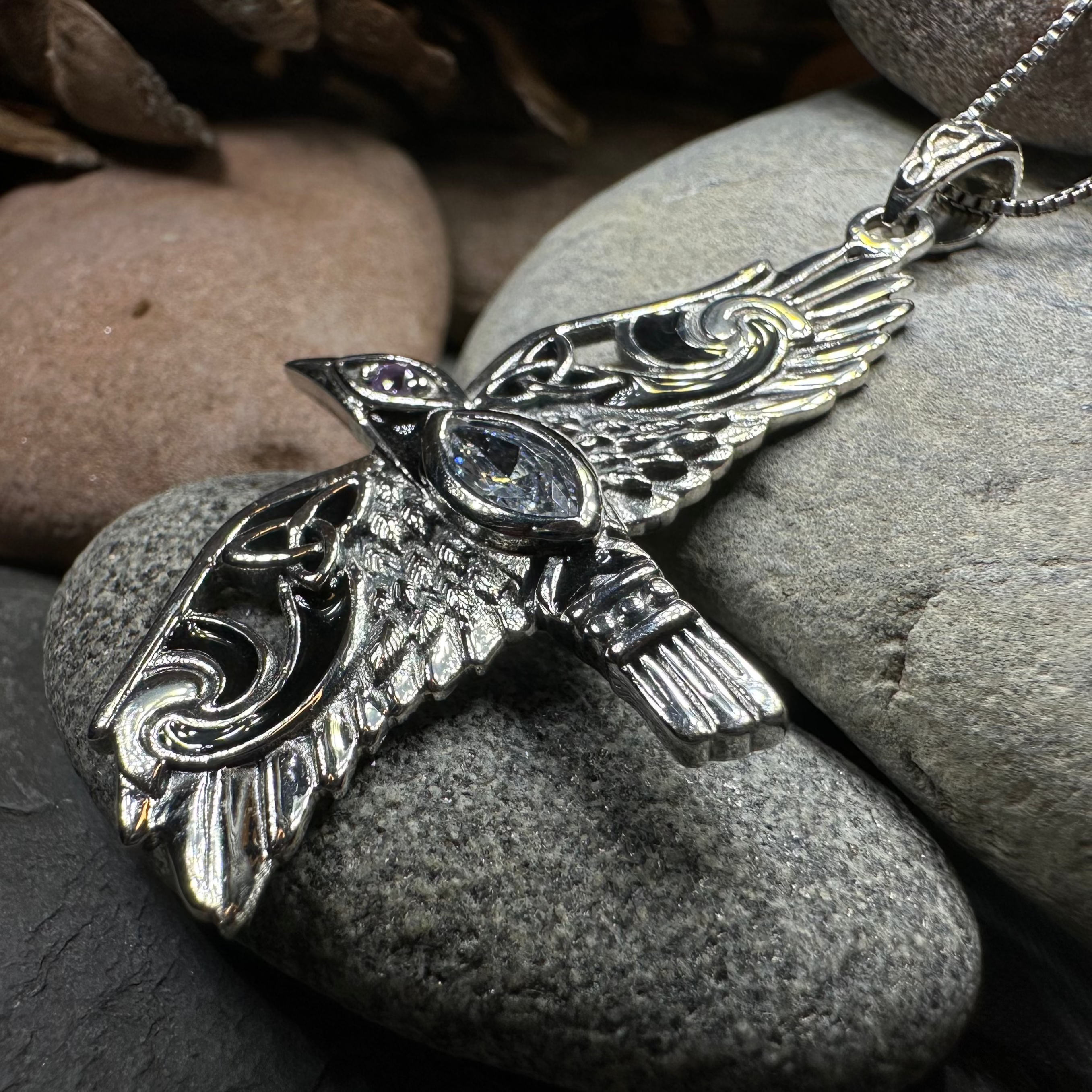Oryx Celtic Raven Necklace in Sterling Silver