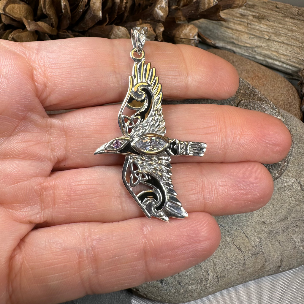 Oryx Celtic Raven Necklace in Sterling Silver