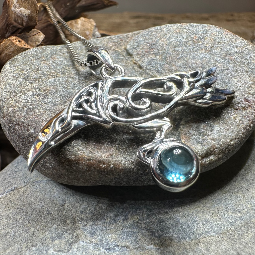 Watcher Celtic Raven Necklace in Sterling Silver