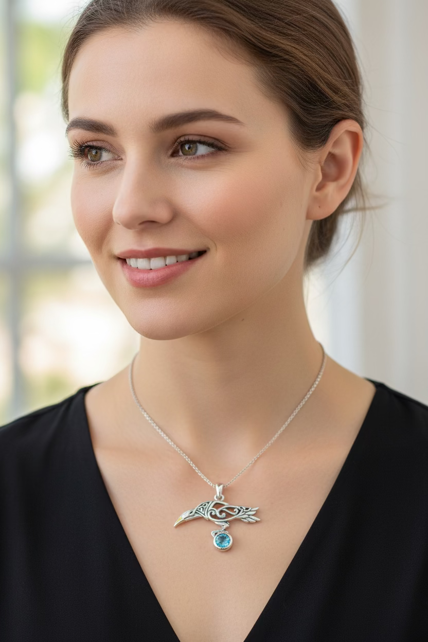 Watcher Celtic Raven Necklace in Sterling Silver