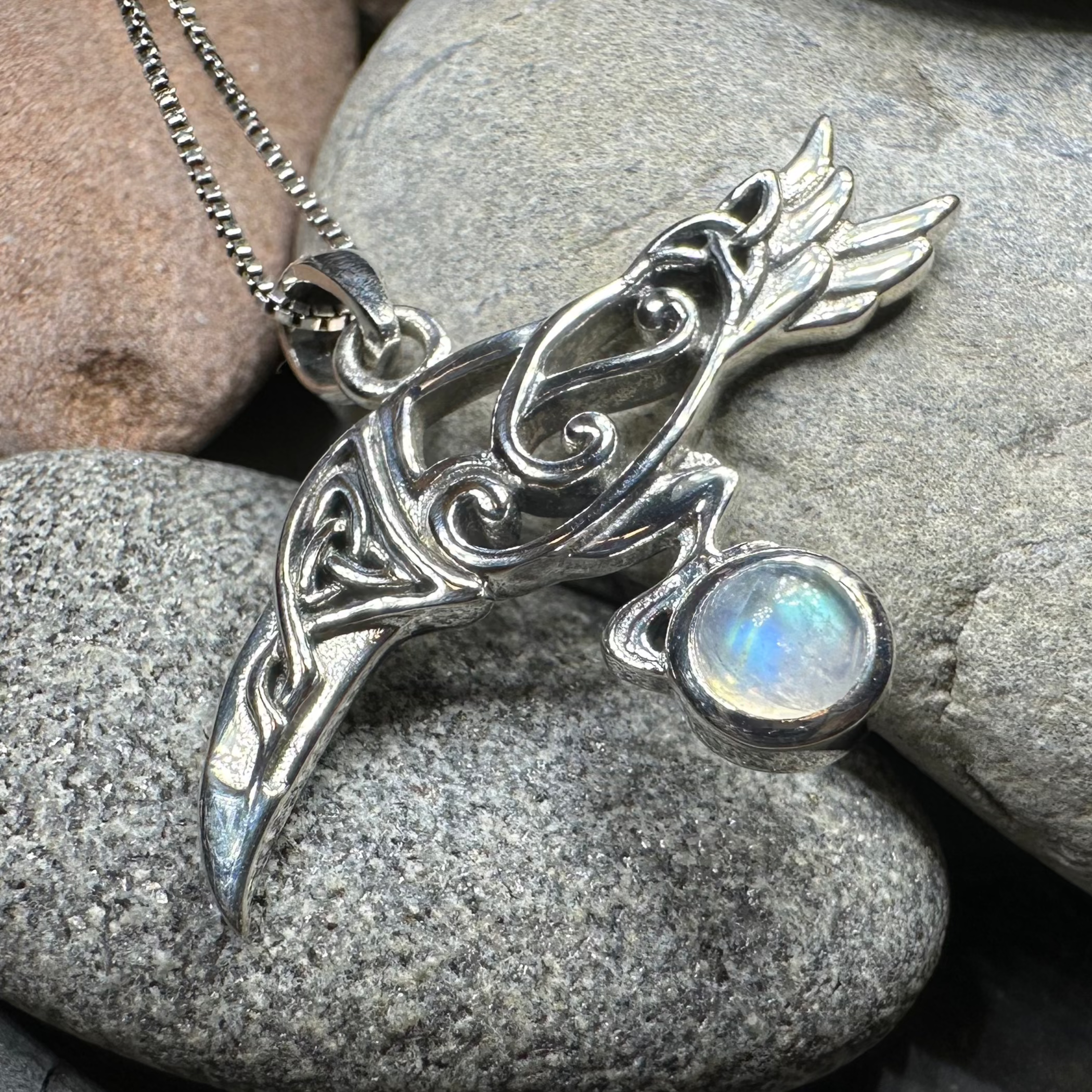 Watcher Celtic Raven Necklace in Sterling Silver