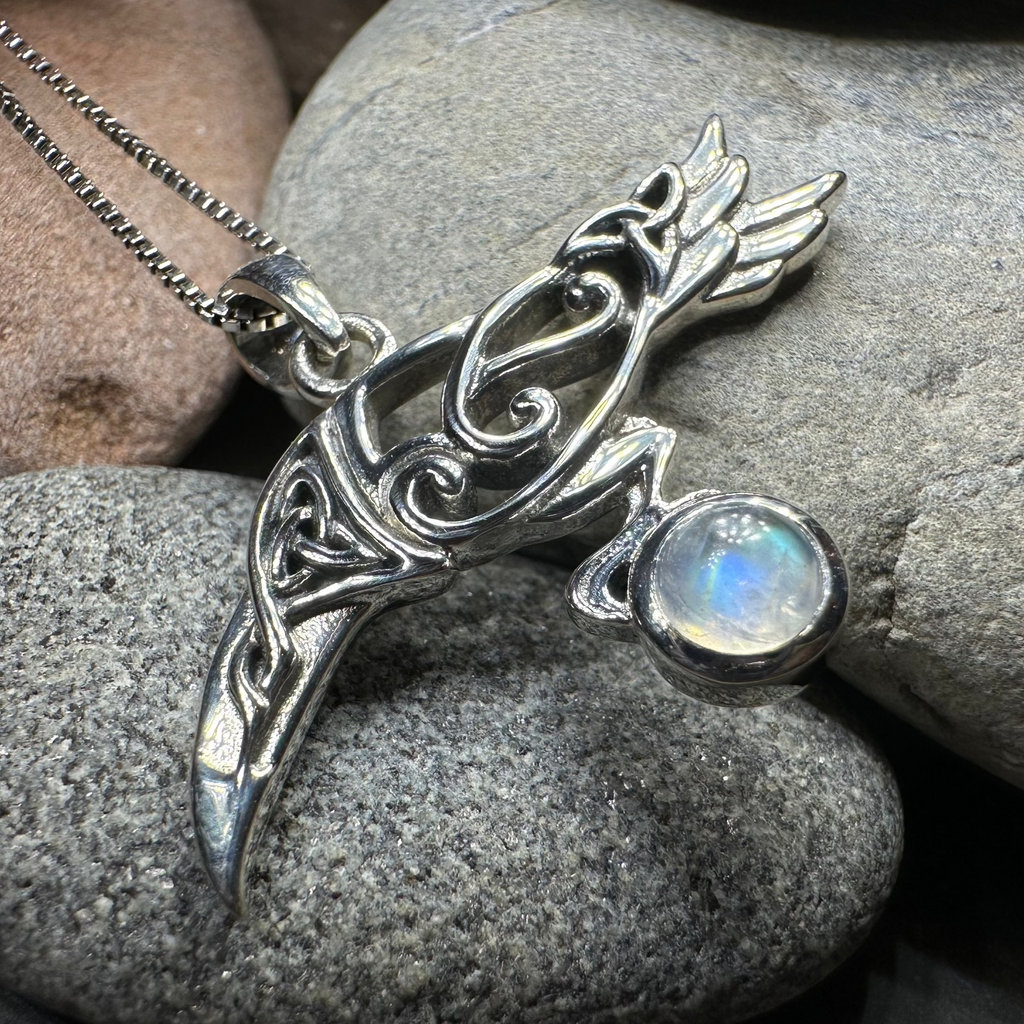 Watcher Celtic Raven Necklace in Sterling Silver