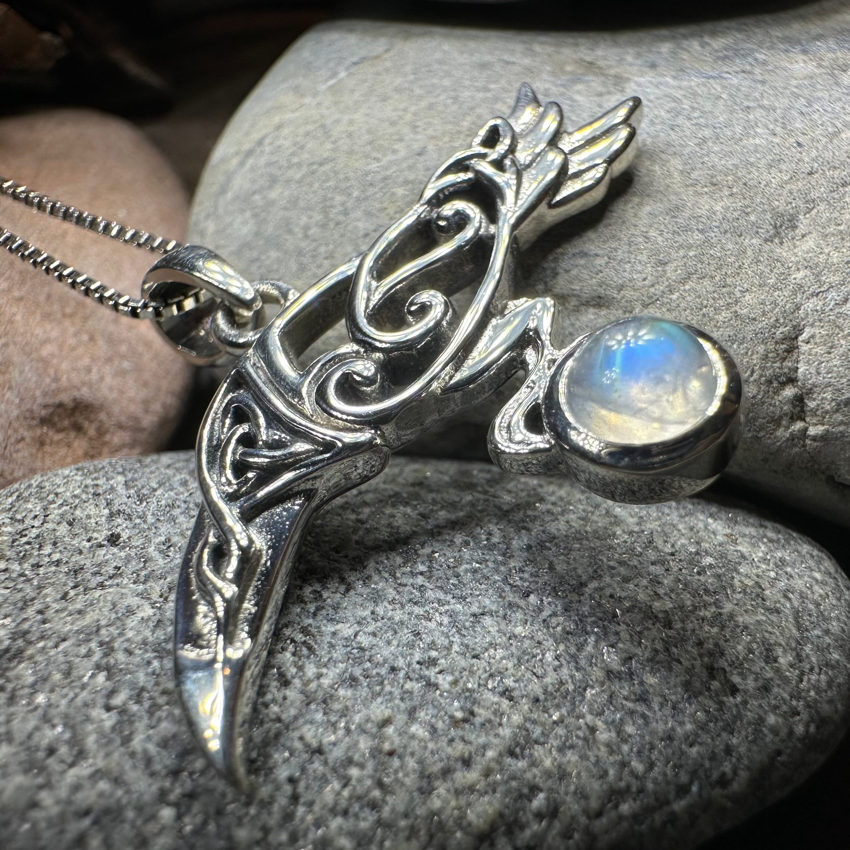 Watcher Celtic Raven Necklace in Sterling Silver
