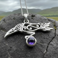 Watcher Celtic Raven Necklace in Sterling Silver