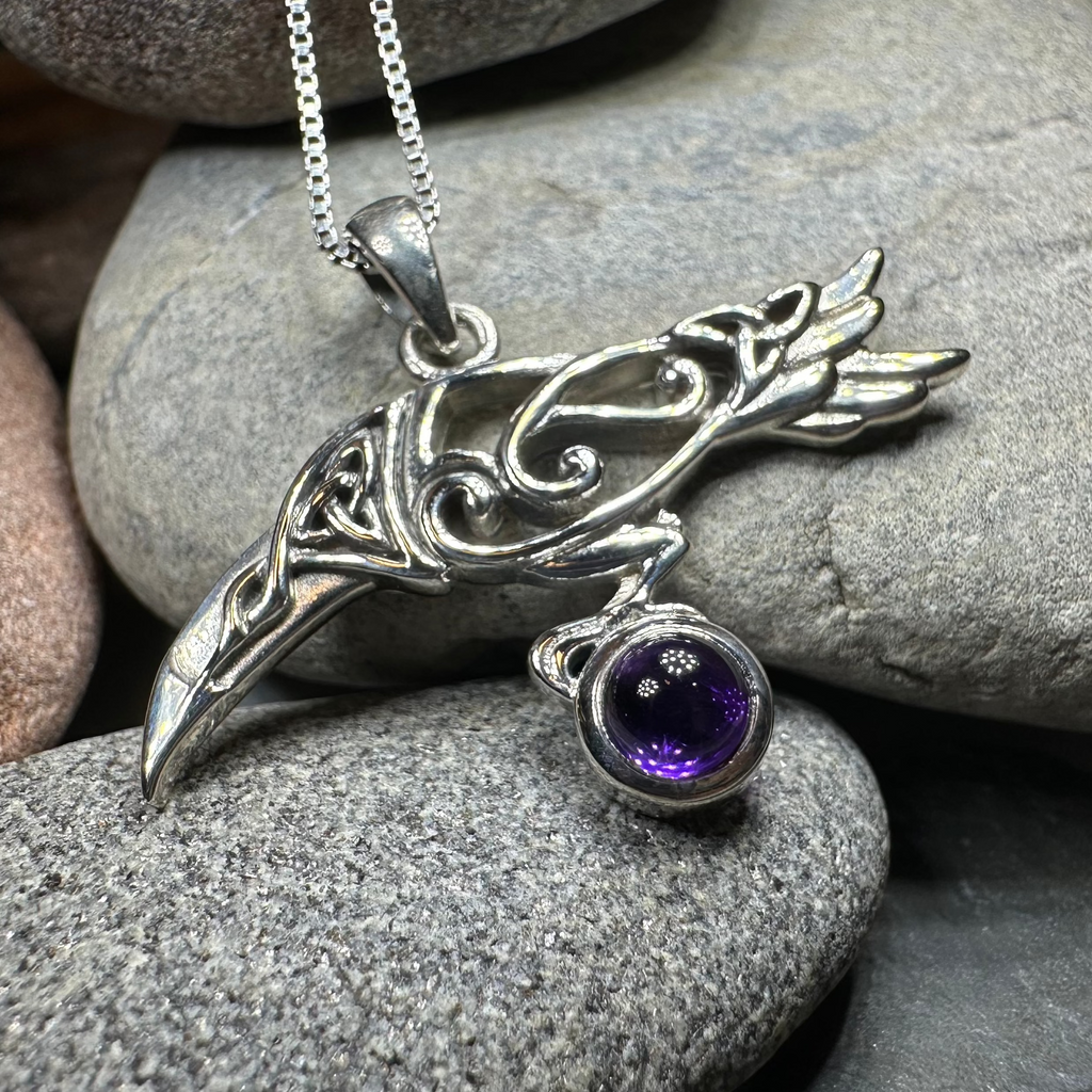 Watcher Celtic Raven Necklace in Sterling Silver