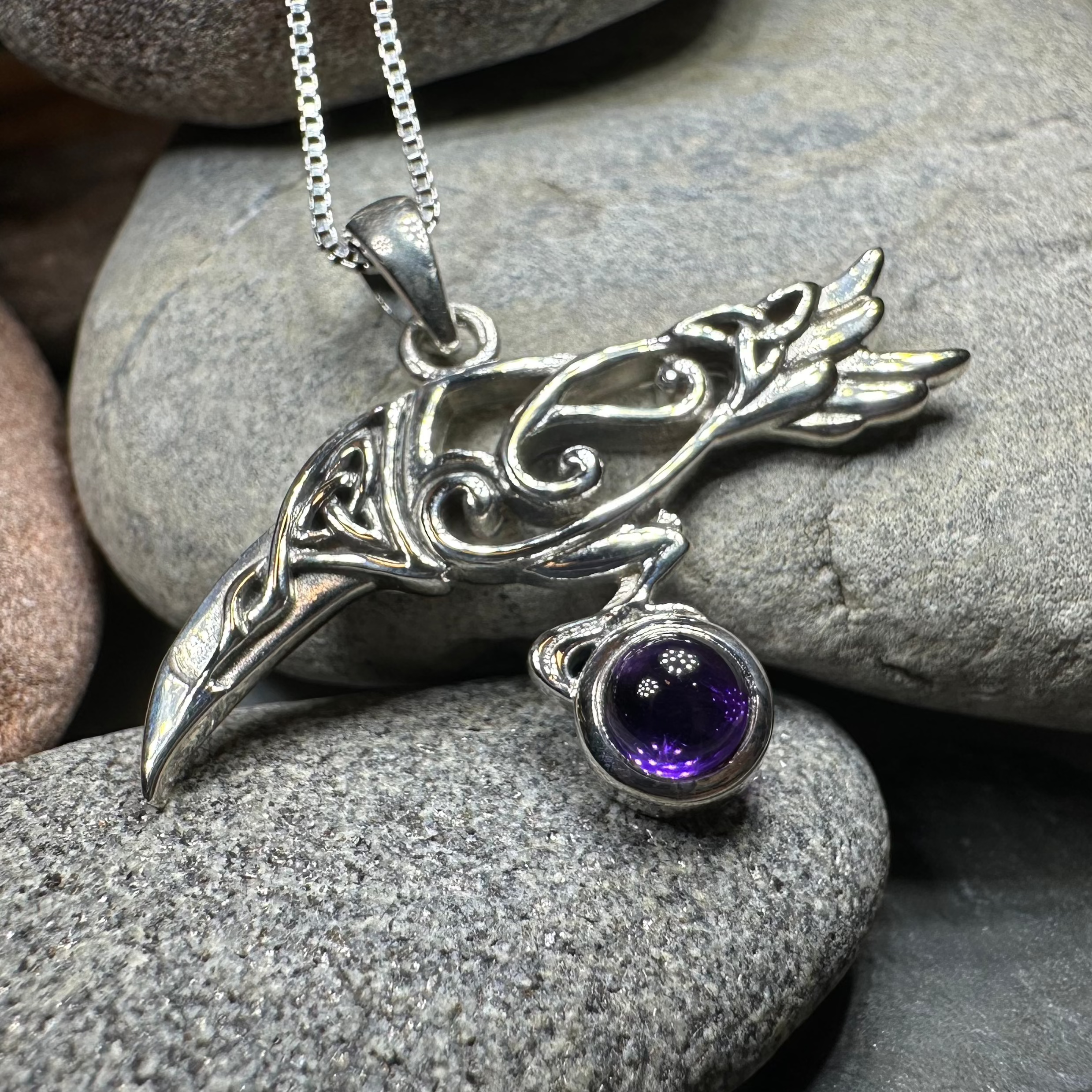 Watcher Celtic Raven Necklace in Sterling Silver