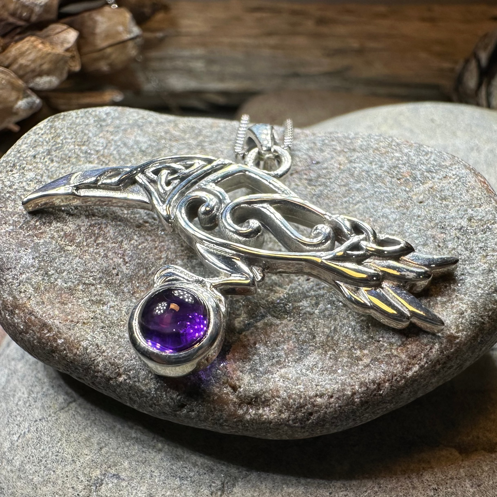 Watcher Celtic Raven Necklace in Sterling Silver