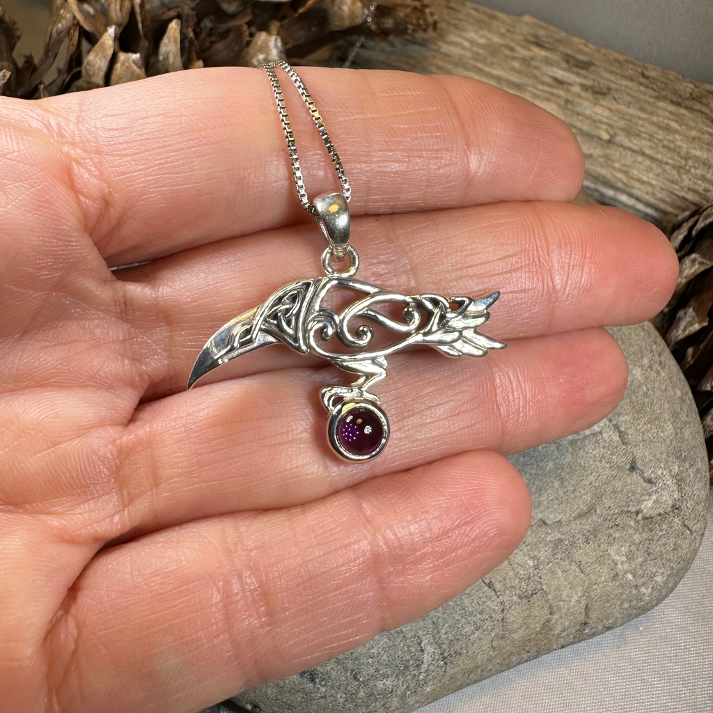 Watcher Celtic Raven Necklace in Sterling Silver