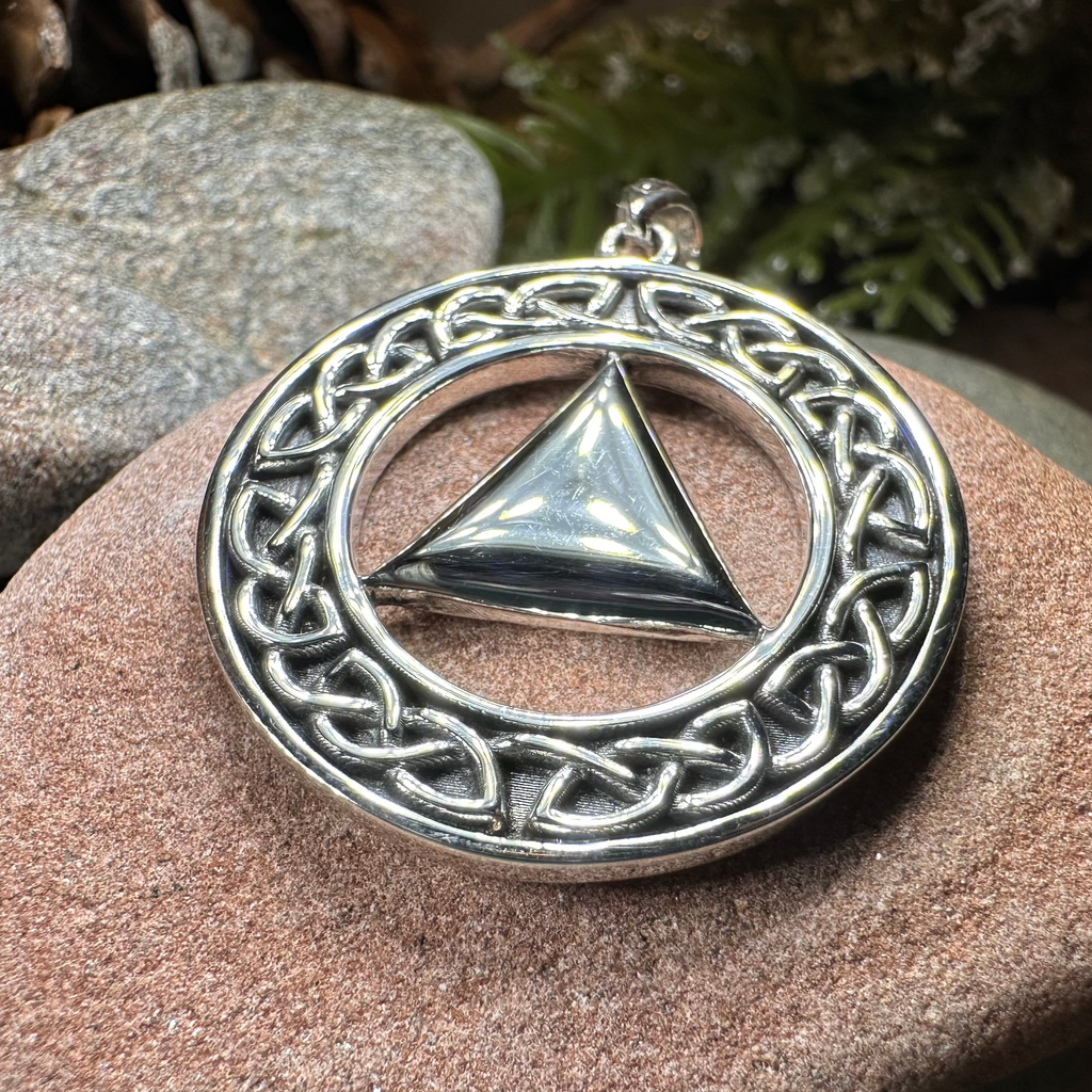 Large Celtic AA Sobriety Necklace in Sterling Silver