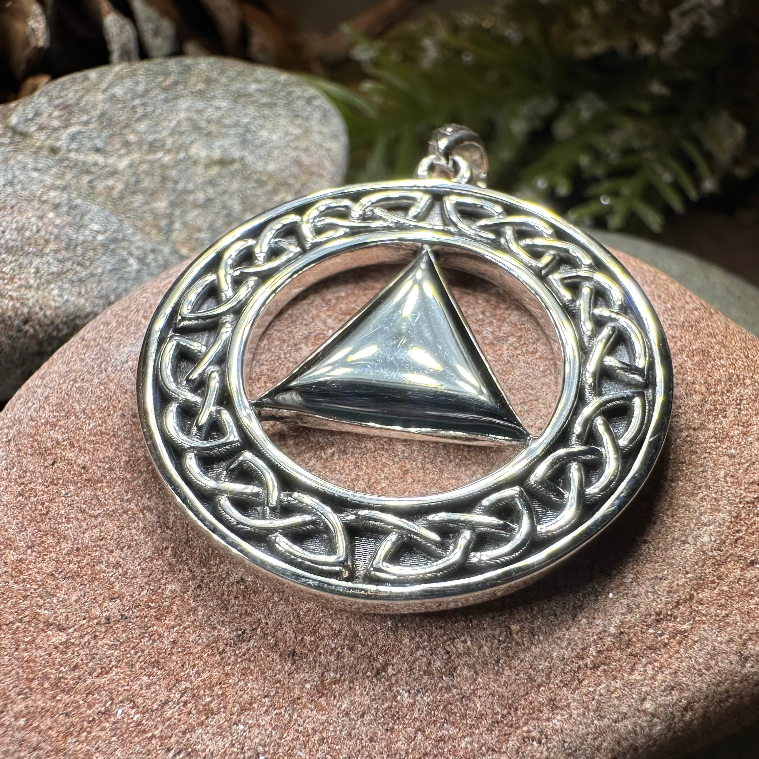 Large Celtic AA Sobriety Necklace in Sterling Silver
