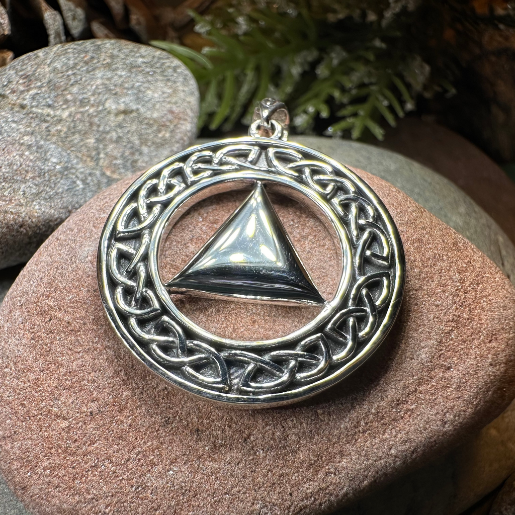 Large Celtic AA Sobriety Necklace in Sterling Silver