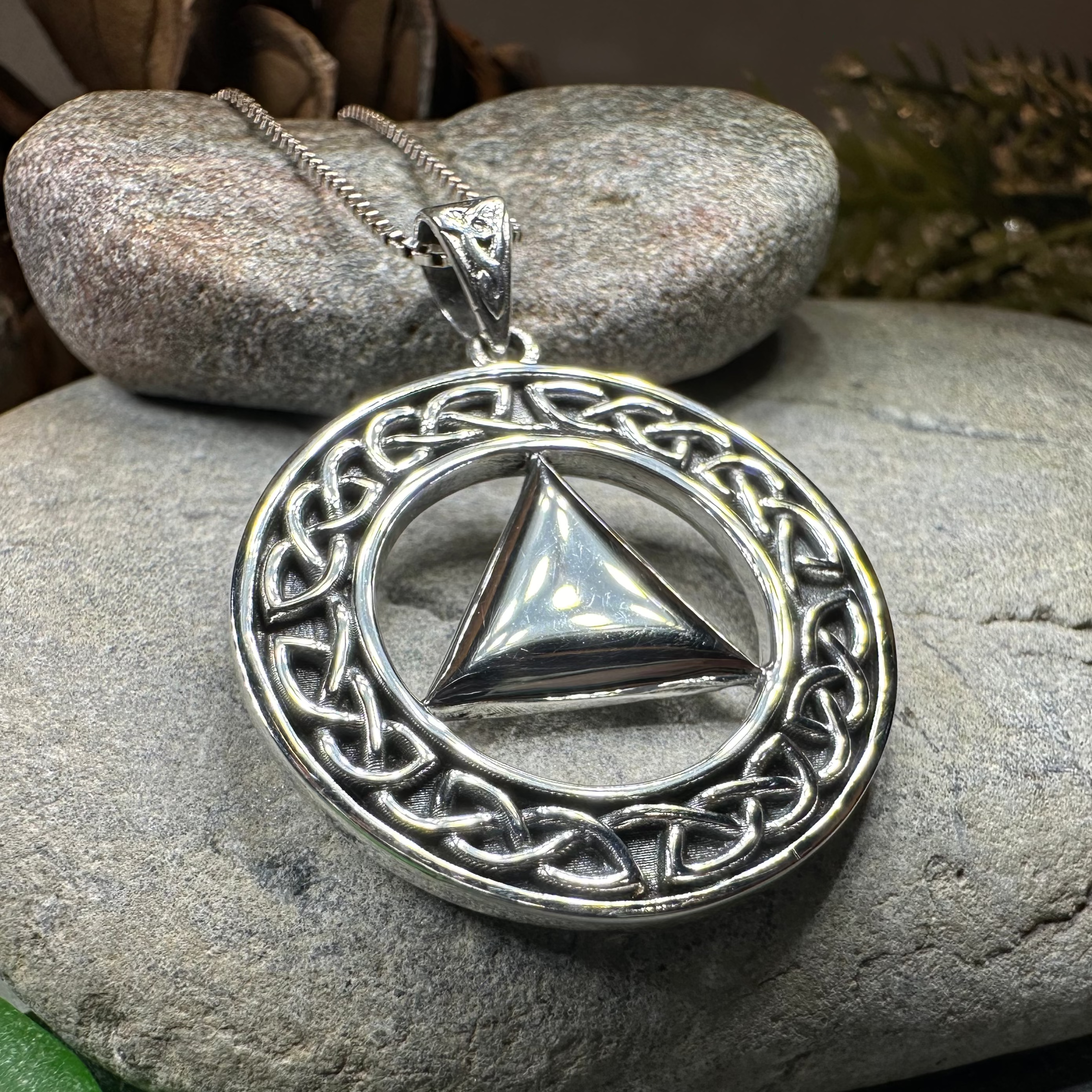 Large Celtic AA Sobriety Necklace in Sterling Silver