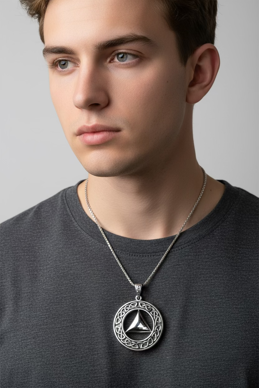 Large Celtic AA Sobriety Necklace in Sterling Silver