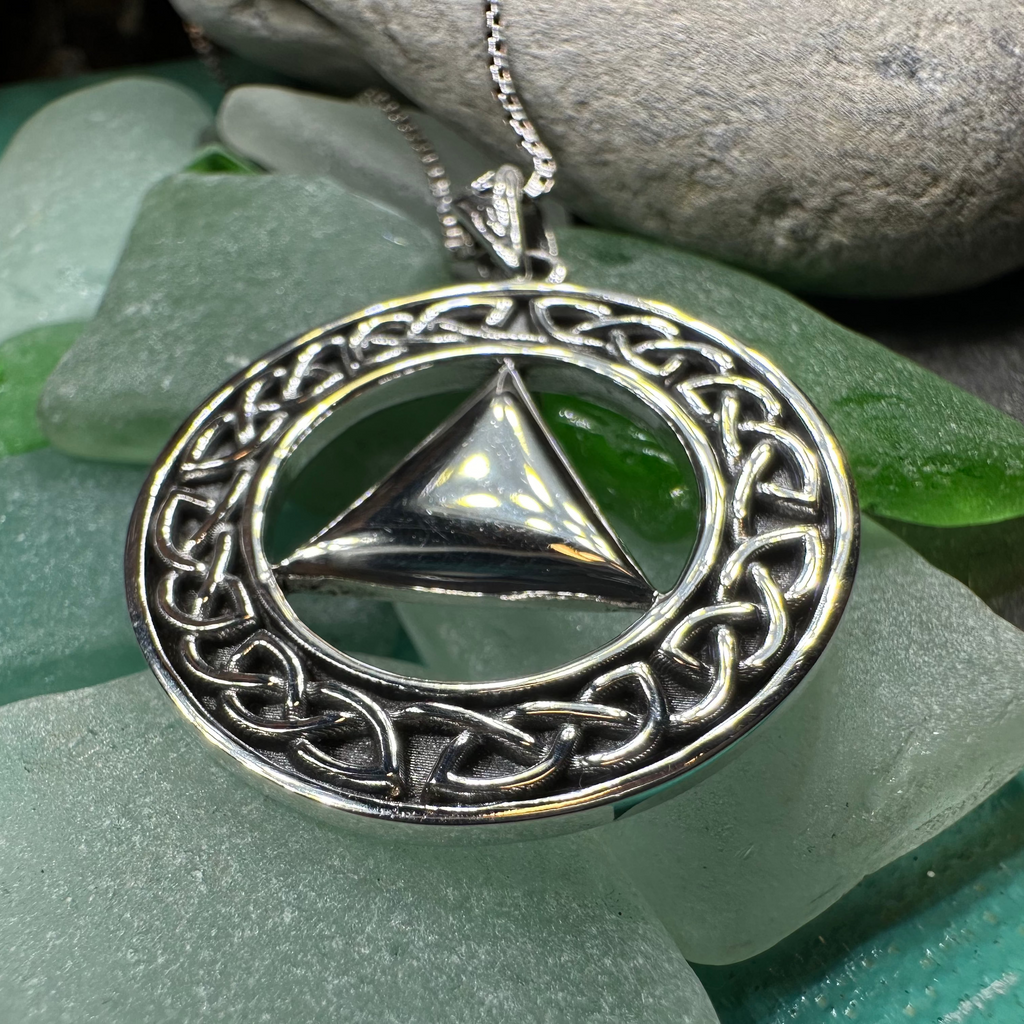 Large Celtic AA Sobriety Necklace in Sterling Silver