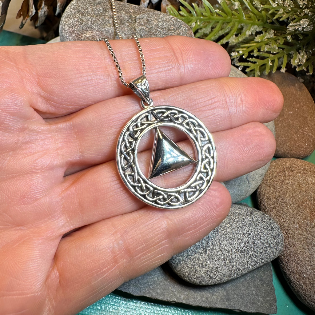 Large Celtic AA Sobriety Necklace in Sterling Silver