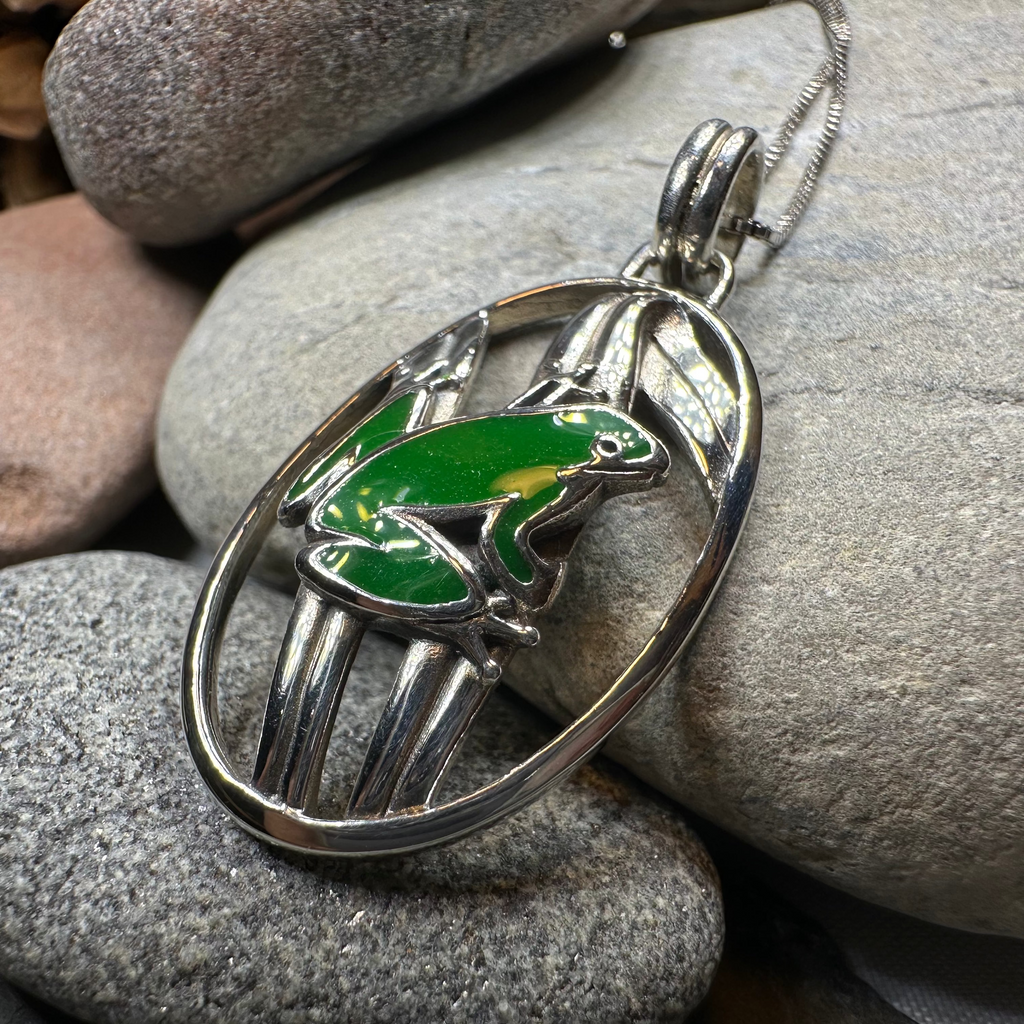 Enamel Green Frog Necklace in Sterling Silver
