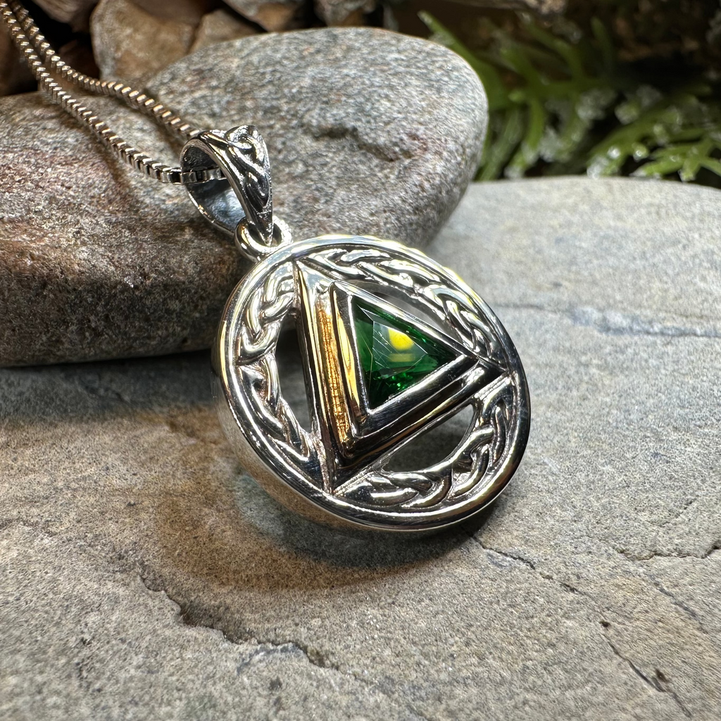 Gemstone Celtic AA Sobriety Necklace in Sterling Silver