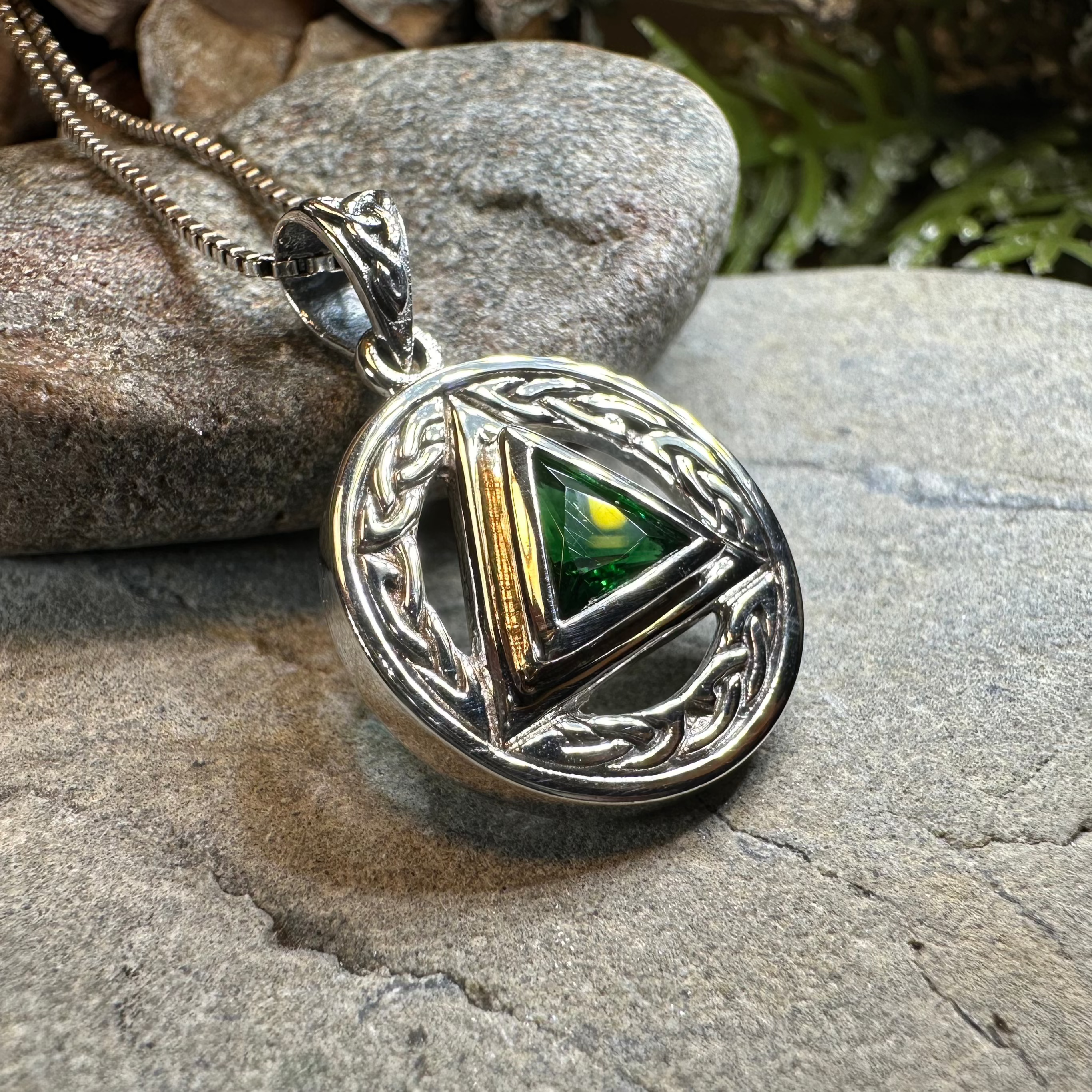 Gemstone Celtic AA Sobriety Necklace in Sterling Silver