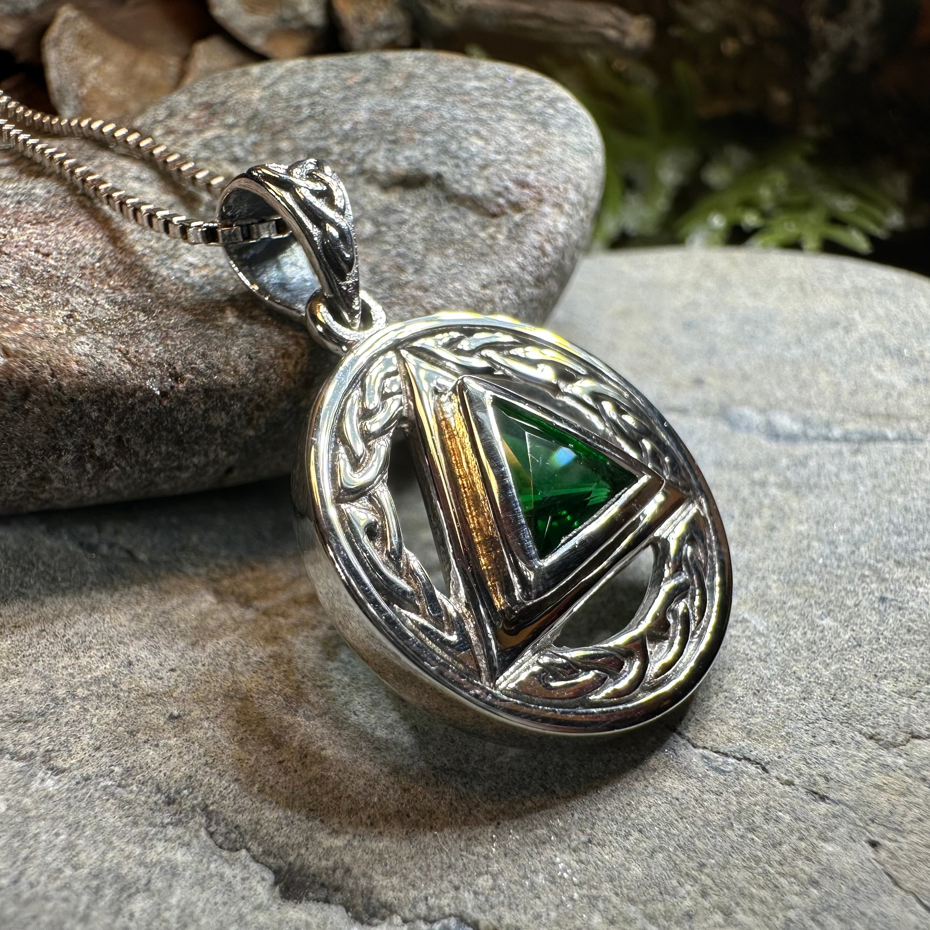 Gemstone Celtic AA Sobriety Necklace in Sterling Silver